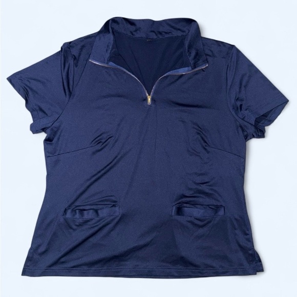 yukiwi Tops - YUKIWI Navy Blue Stretch Scrub Top | 1XL | Quarter Zip